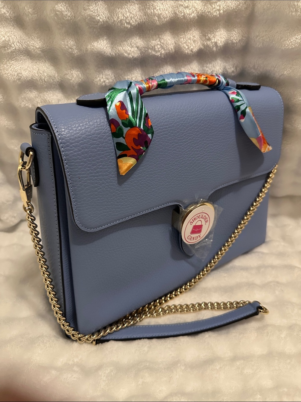 Blue Women's Shoulder Bag with Gold Chain
